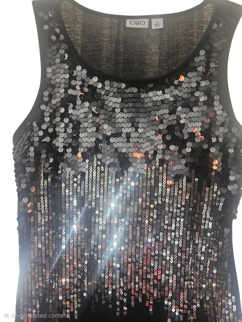 Cato Black & Silver Sequin Tank Top Size Medium - Picture 3 of 6